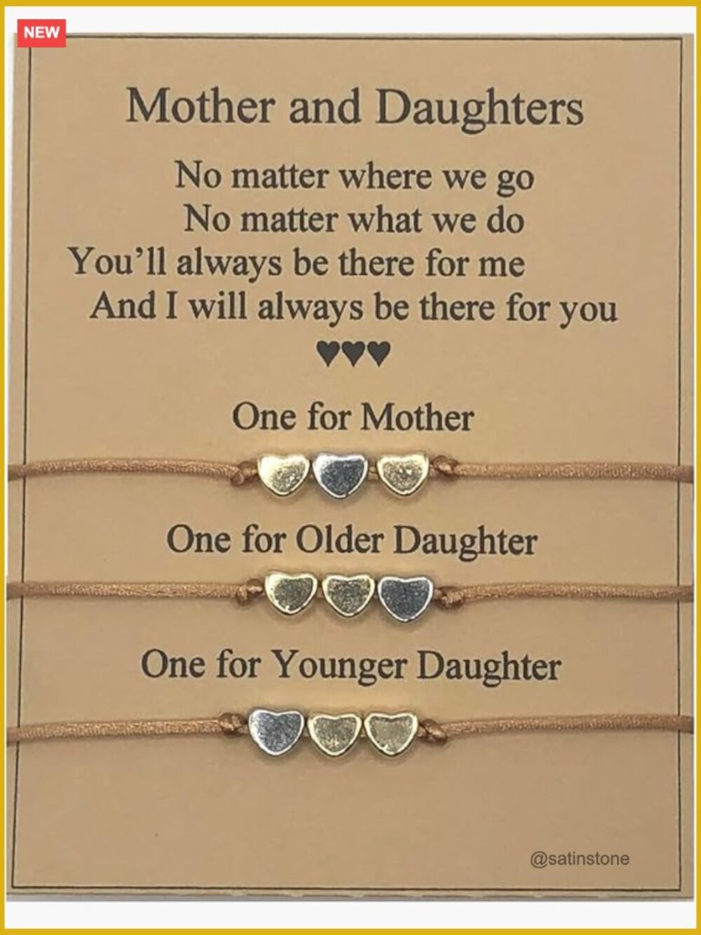 Matching 3-Piece Charm Bracelet Set - Cord Bracelets with Heart Charms